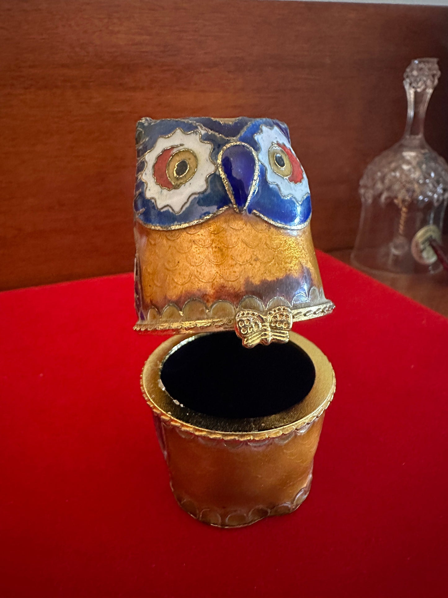Vintage Cloisonné Enamel Owl Trinket Box: Cobalt Blue Figurine