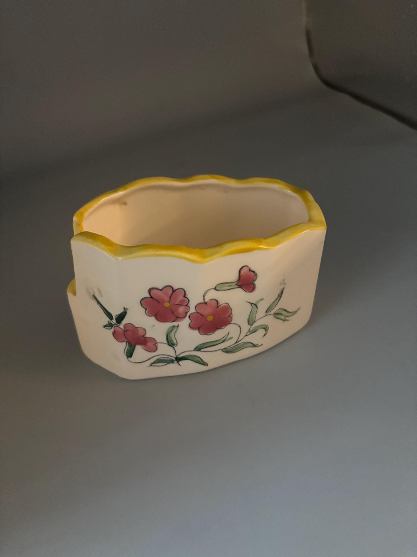 Vintage Ceramic Spoon Rest with Rose Design Spooner Spoon Caddy Hand Painted Lover Antiques and Vintage