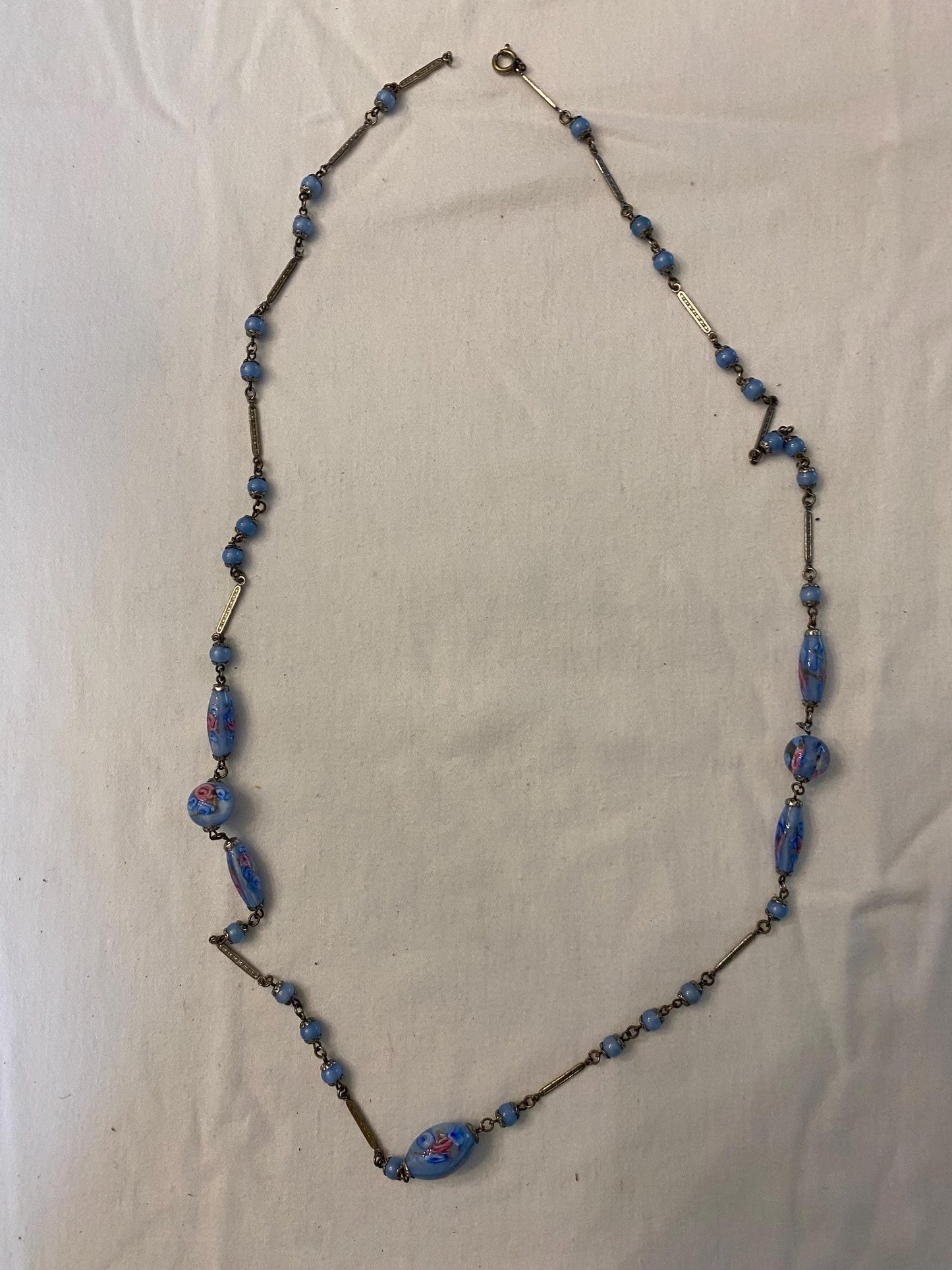 Vintage Blue Hand Painted Long Necklace Art Jewelry Unique Gifts Lover Antiques and Vintage