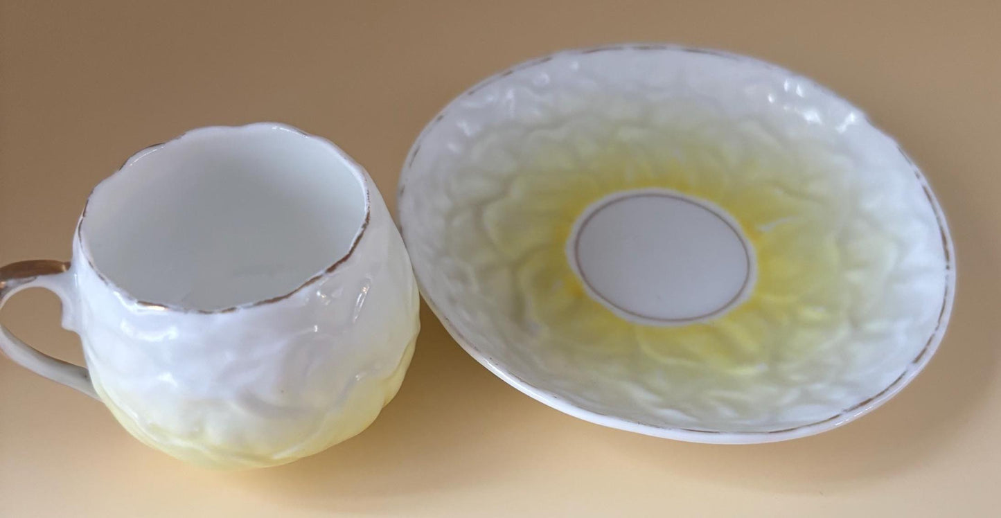 Shelley England Porcelain Tea Cup and Saucer Plate, Yellow & White Hombre, Signed and Numbered