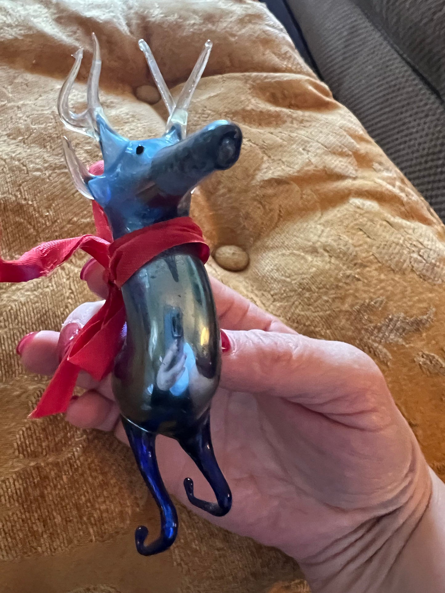 Vintage Hand Blown Glass Reindeer Ornament - Made in Germany