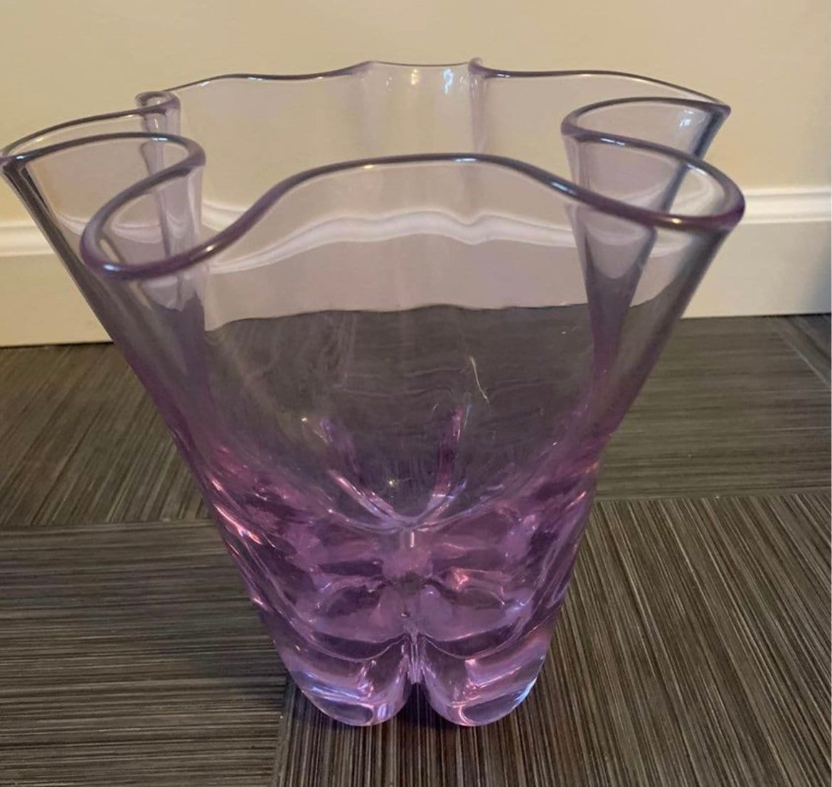 Vintage Czechoslovakian Zelezny Brod Sklo Alexandrite Neodymium Purple Glass Vase with Ruffled Edge Glass