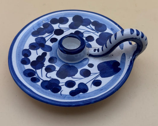 Vintage Candleholder Signed Santucci Deruta Blue & White Made in Italy Lover Antiques and Vintage