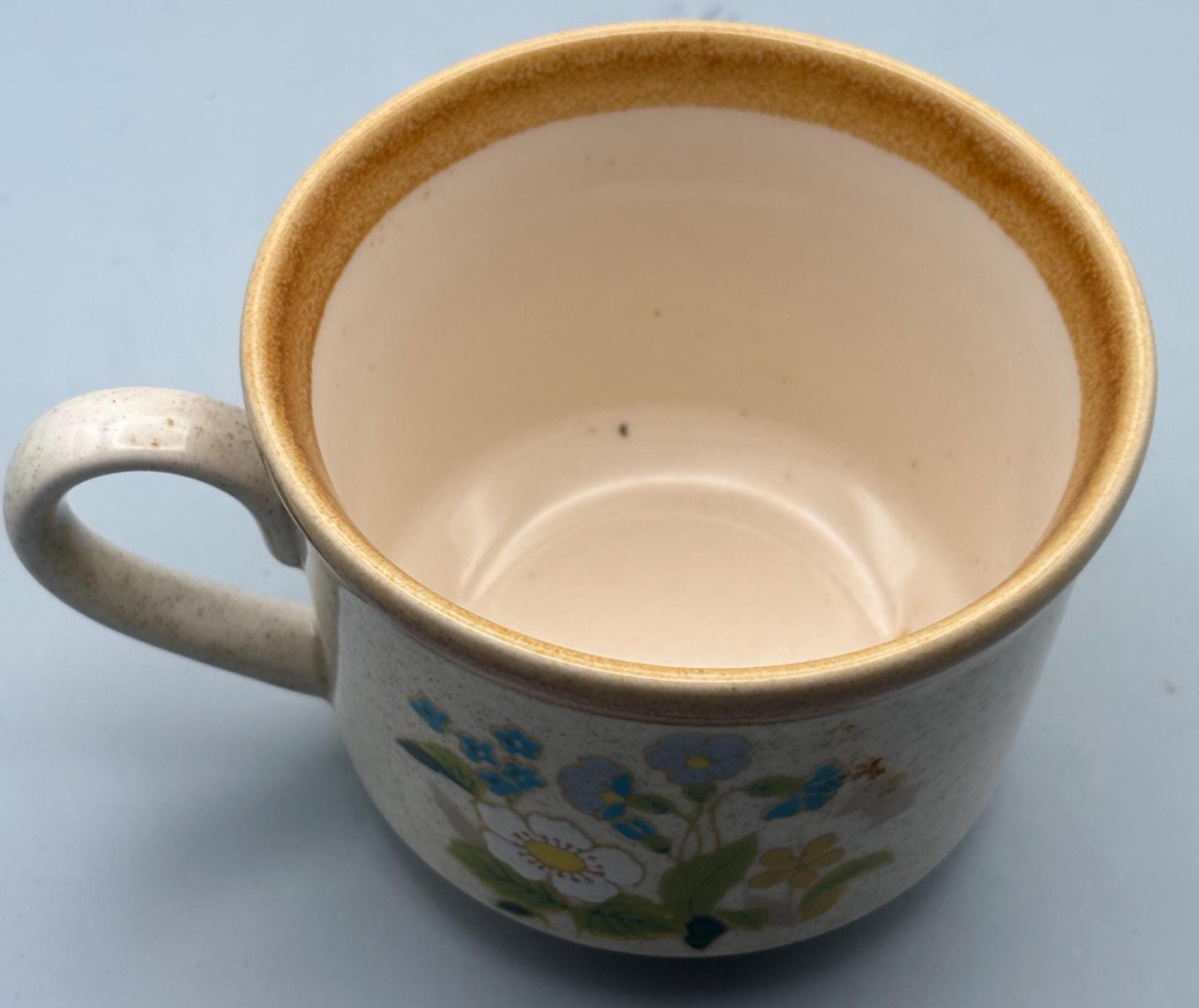 Vintage Mikasa Coffee Cup Stone Manor Stoneware Tan Speckle With Brown Trim Lover Antiques and Vintage