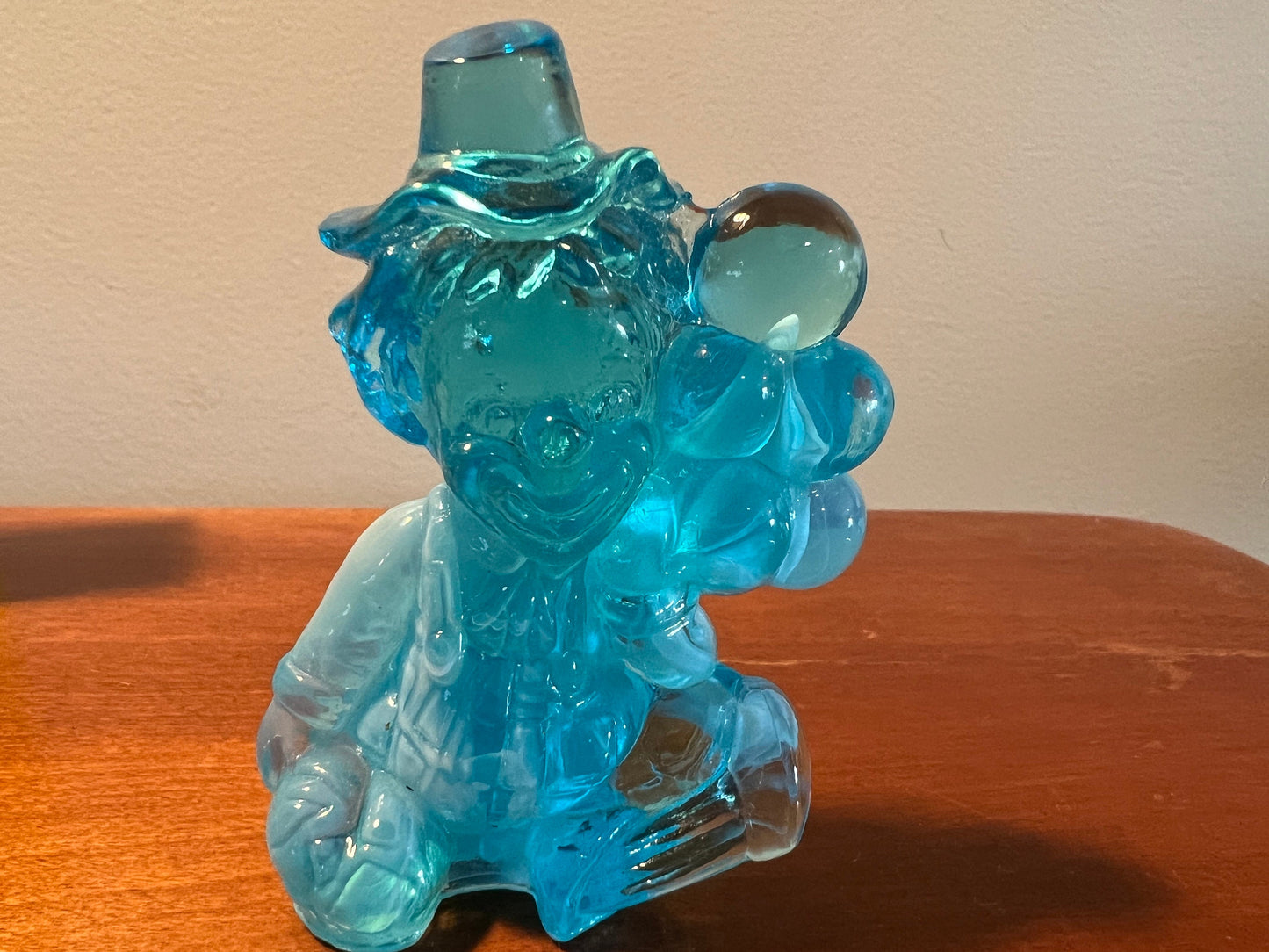 Vintage Mosser Blue Slag Glass Clown Gabby Figurine with Box