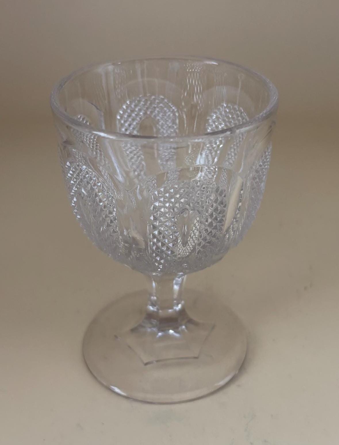 Antique Hobbs Brockunier Glass Goblet, Buckle Design Glass Goblets, Lover Antiques and Vintage
