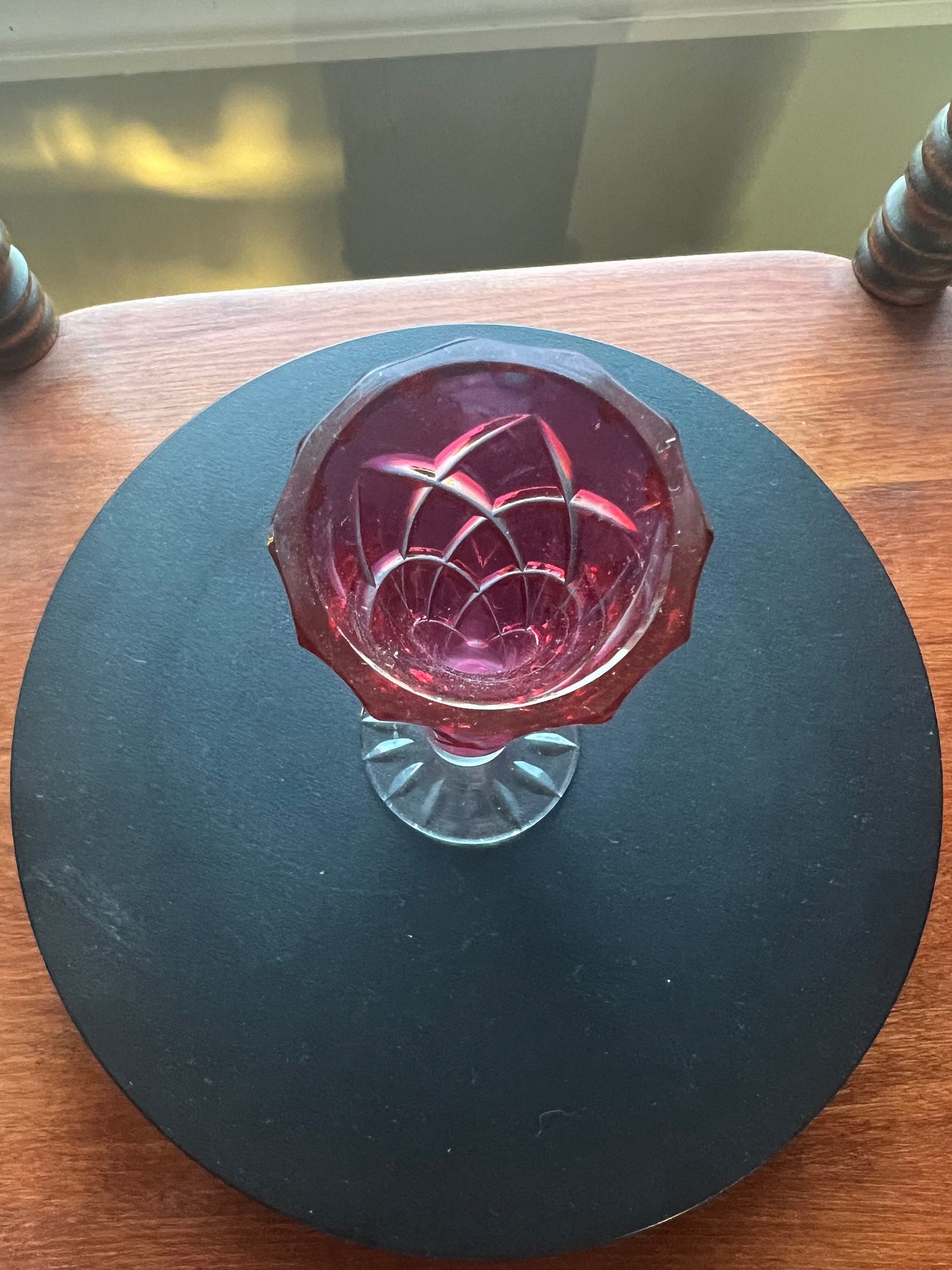 Vintage Ruby Red Cut to Clear Crystal Vase: Bohemian Czech Glass Art