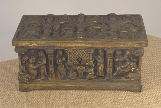 Antique Gothic Bronze Trinket Box Casket Jewelry Box Vintage Relic Collectible