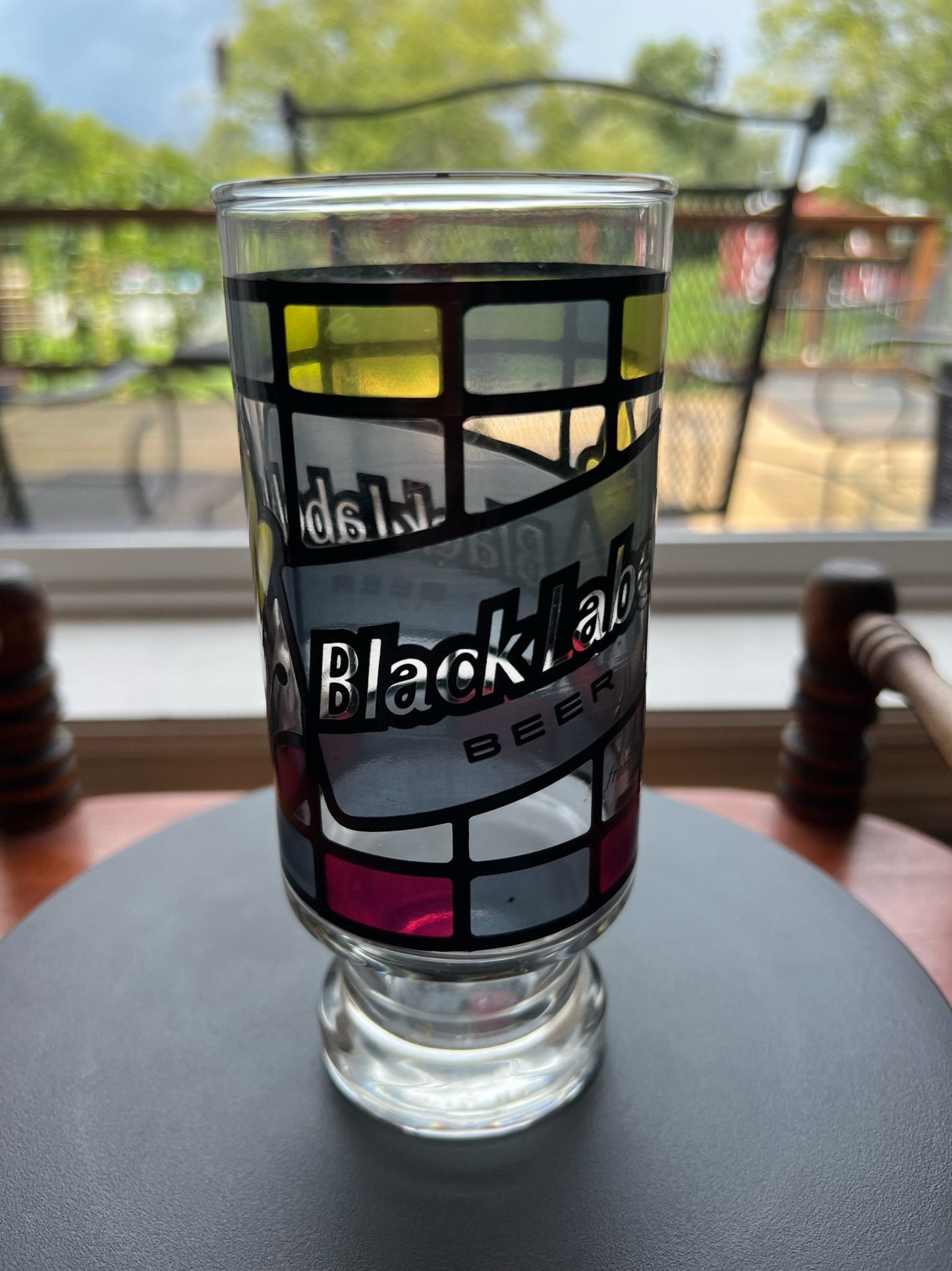 Vintage Black Label Beer Glass - Anchor Hocking Stained Glass Style