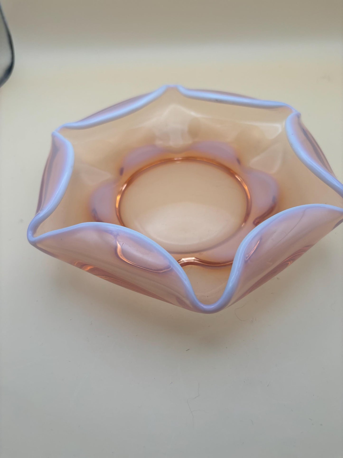 Fenton Style Pink Opalescent Vase Cranberry Dish Lover Antiques and Vintage