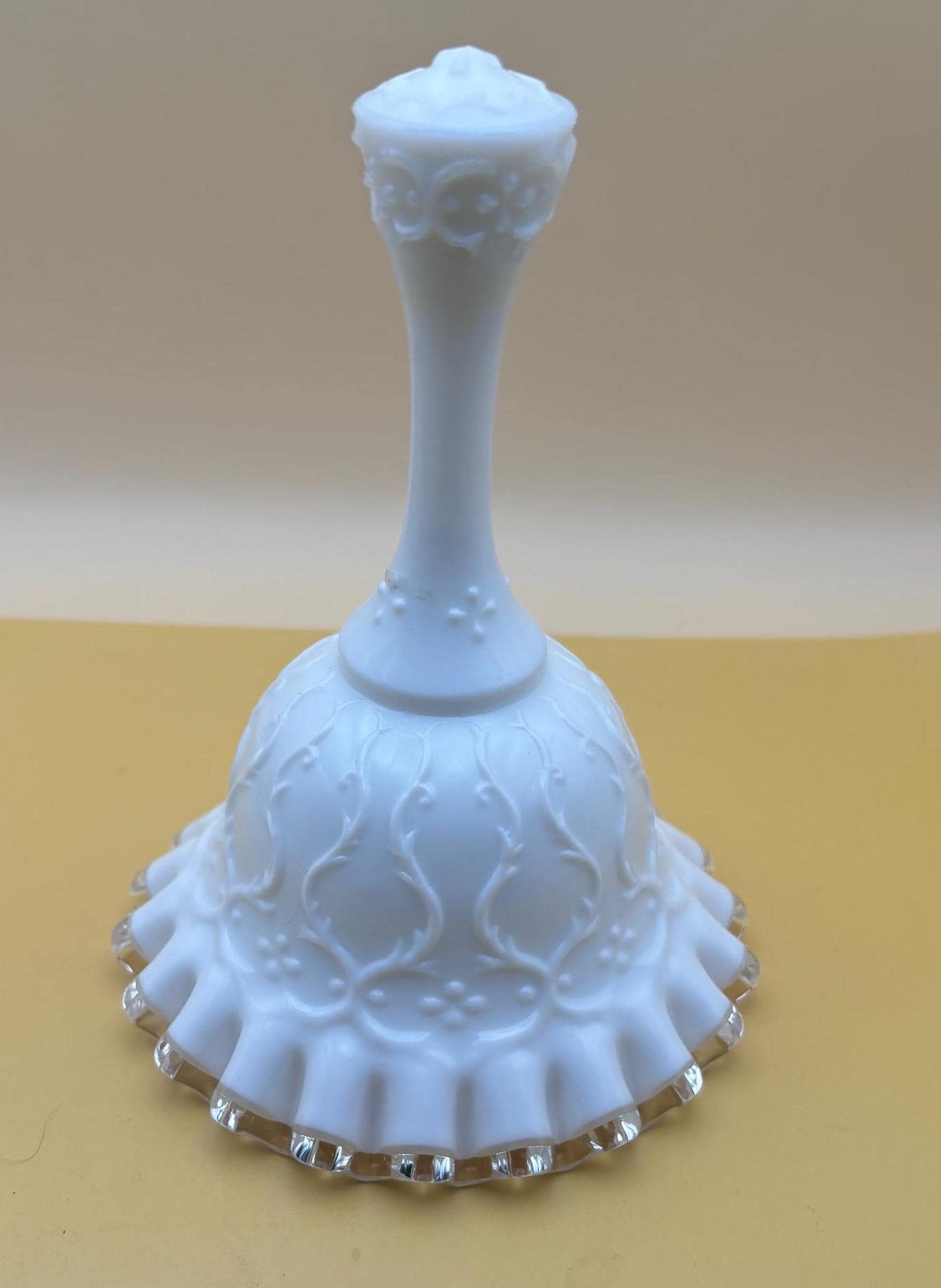 Vintage Fenton Silver Crest Spanish Lace Bell White Milk Glass Bell Gift Lover Antiques and Vintage