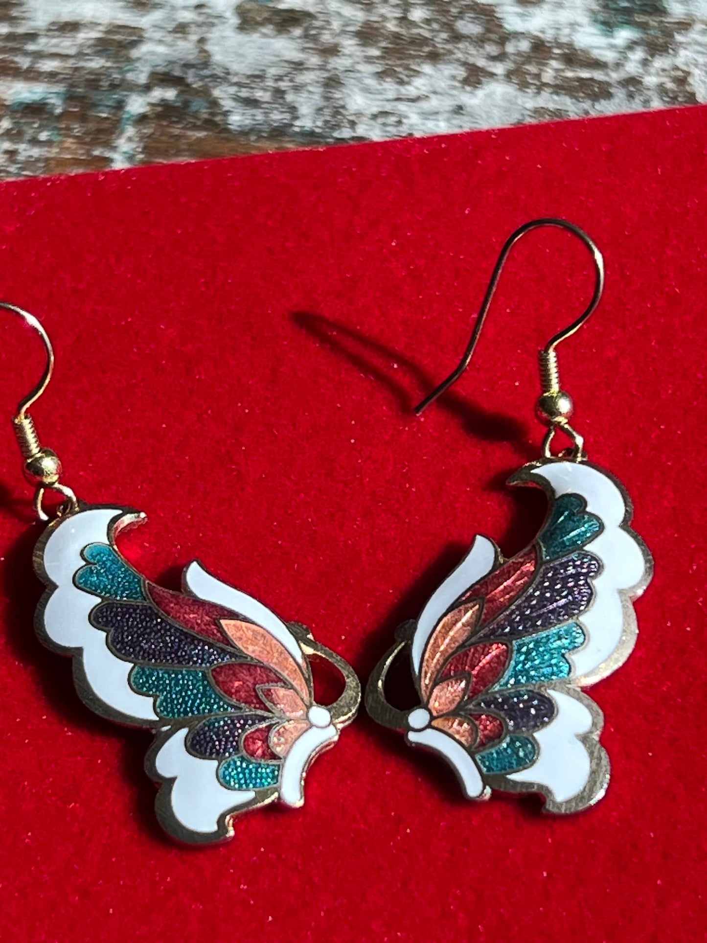 Vintage Enameled Butterfly Earrings: Gold Twist Jewelry