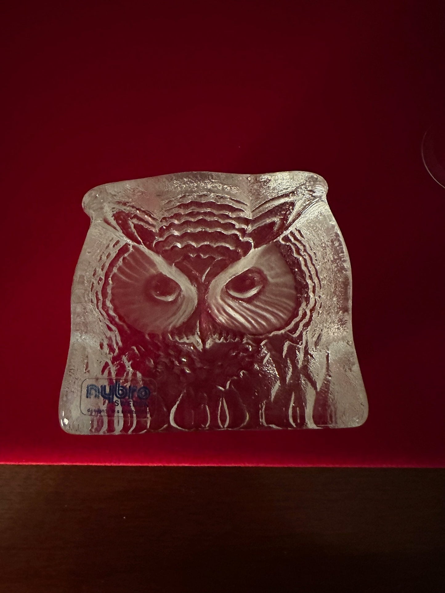 Vintage Nybro Swedish Glass Owl Paperweight