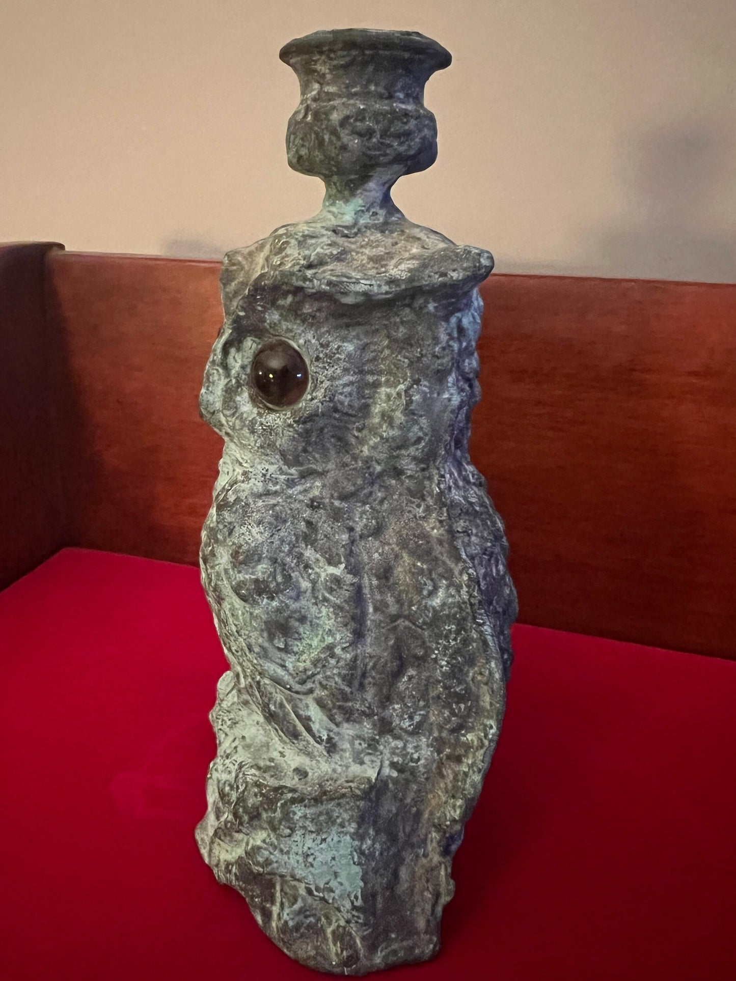 Antique Cast Iron Owl Candle Holder Statue, Patina Cast Iron Owl Figurine, Lover Antiques and Vintage