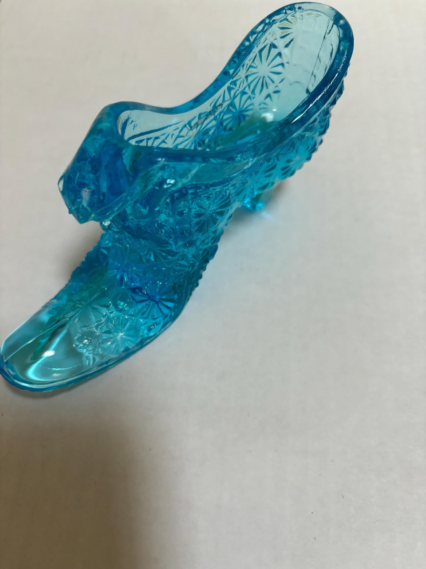 Vintage Fenton Blue Cat Shoe Daisy & Button Turquoise Glass Slipper, Lover Antiques and Vintage