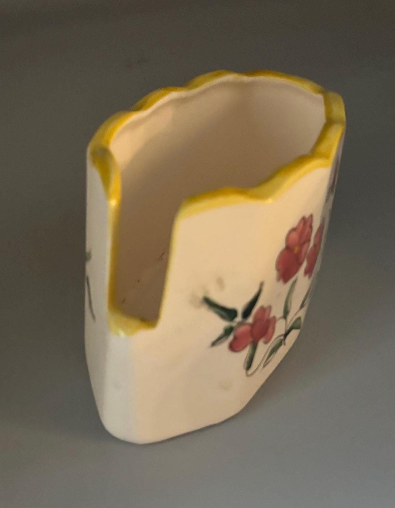 Vintage Ceramic Spoon Rest with Rose Design Spooner Spoon Caddy Hand Painted Lover Antiques and Vintage