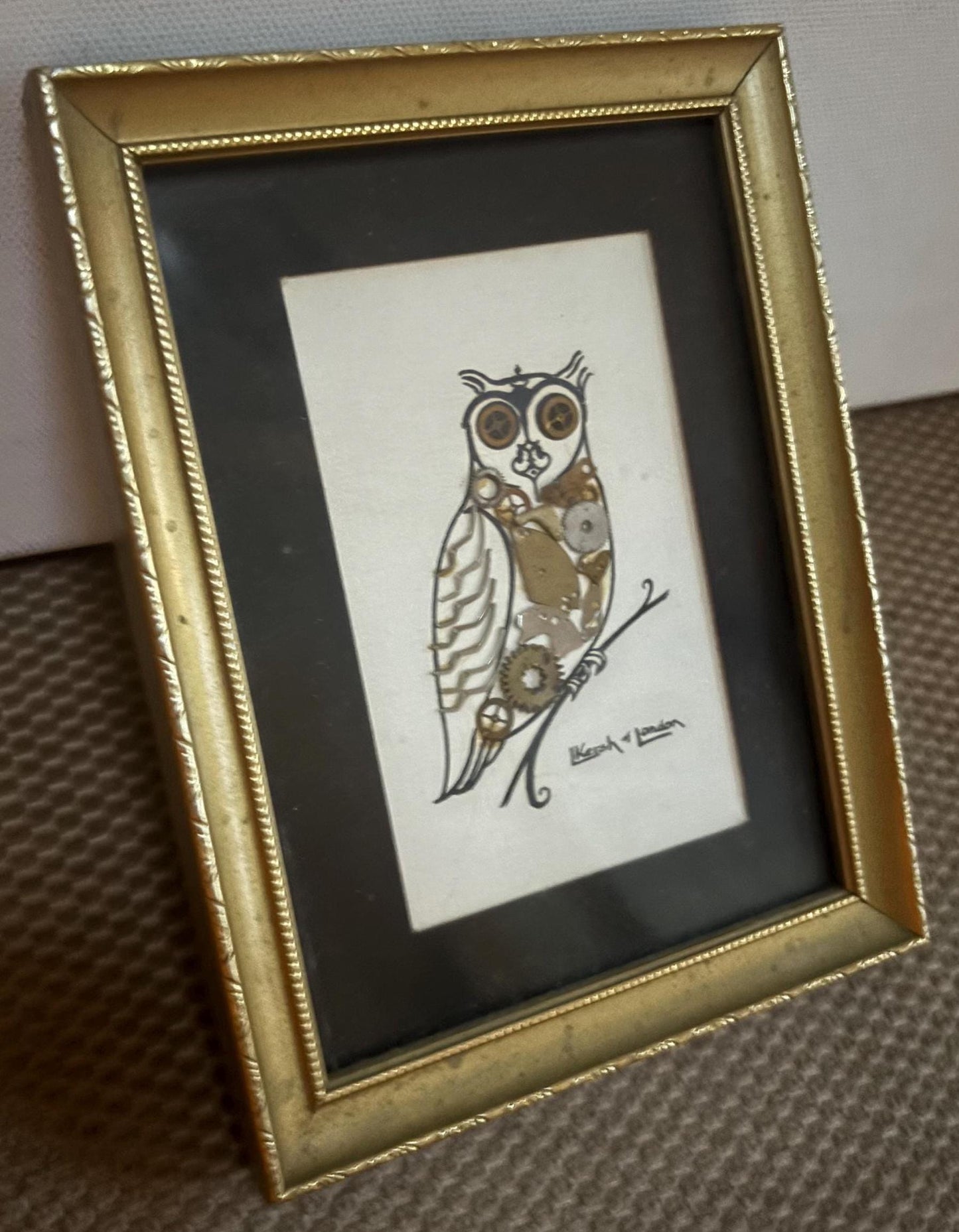 Vintage L Kersh of London Genuine Original Horological Owl Collage Wall Hanging Lover Antiques and Vintage