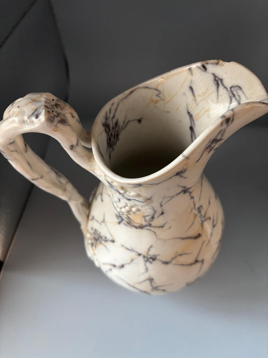 Antique Marble Pitcher No. 876, White Black Veined Decorative Vase