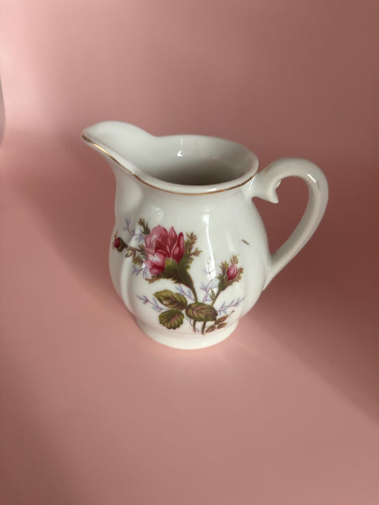 Vintage Fine Porcelain Creamer with Pink Rose Pattern Mini Pitcher Creamer Lover Antiques and Vintage