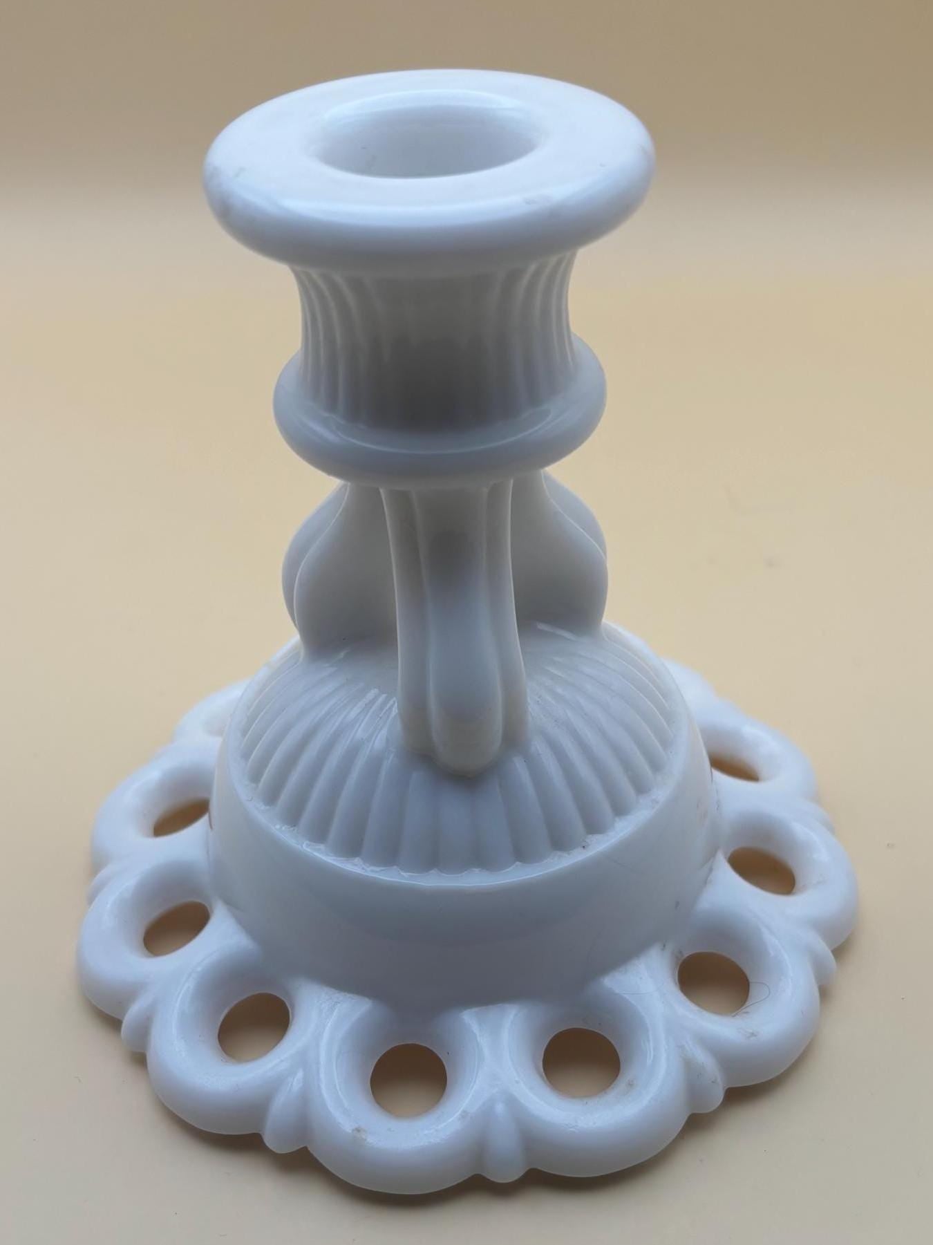 Vintage Westmoreland Scalloped Milk Glass Candle Stick Holder Lover Antiques and Vintage