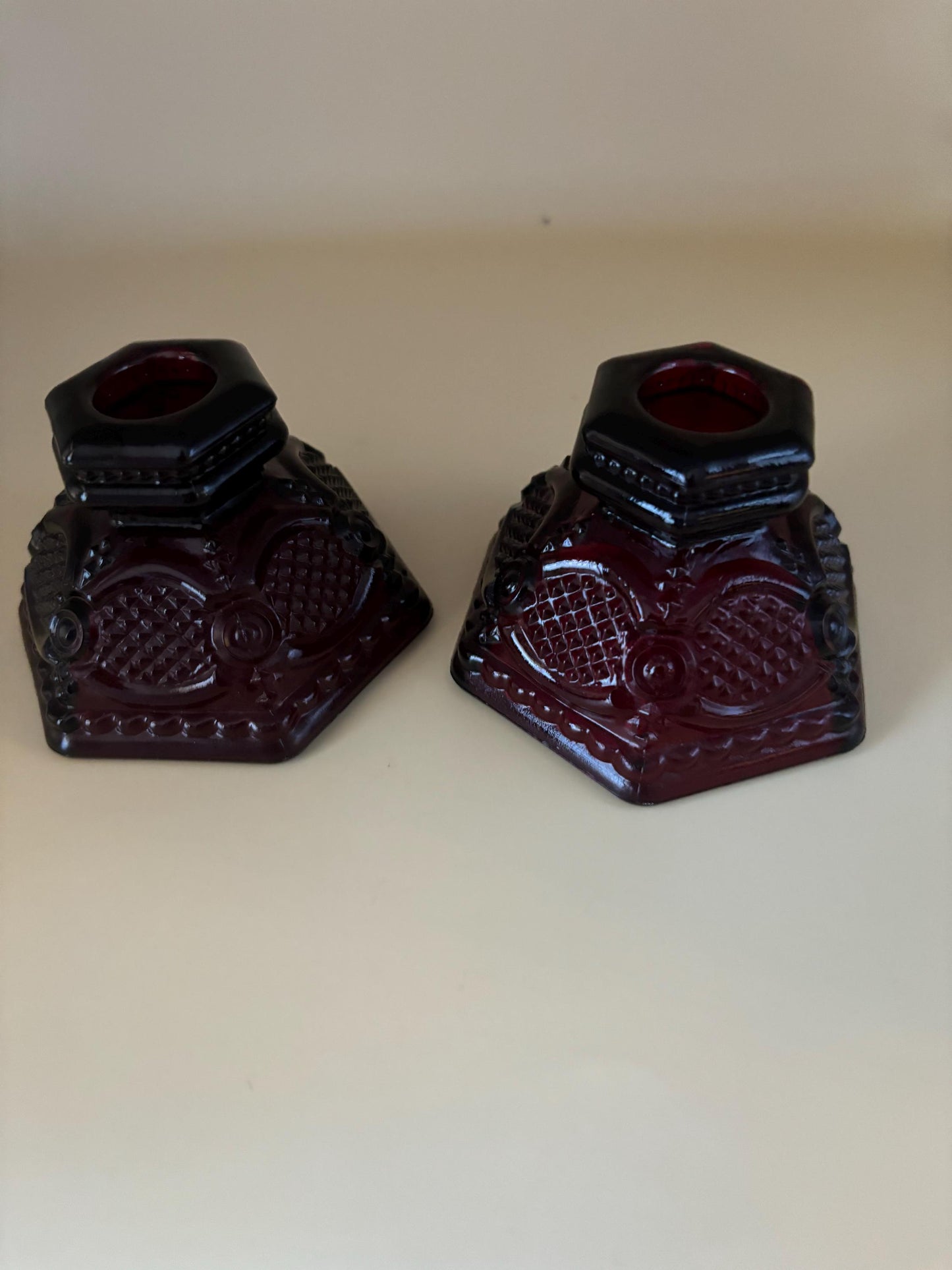 Vintage Fenton Ruby Red Pair of Mini Candleholders Candlestick Holders Lover Antiques and Vintage