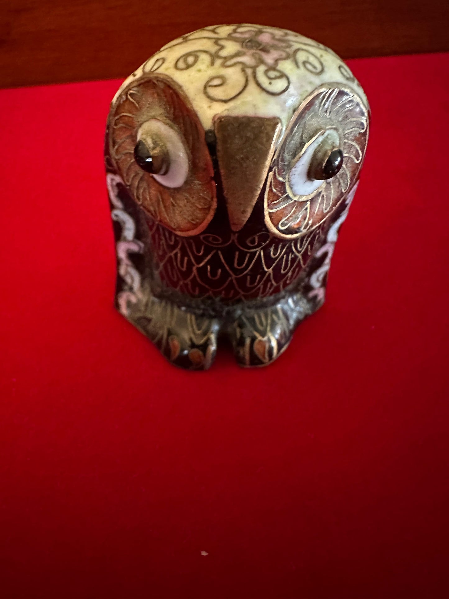 Vintage Cloisonné Enamel Owl Statue, Brass Enameled Owl Figurine, Owl Figurine, Lover Antiques and Vintage