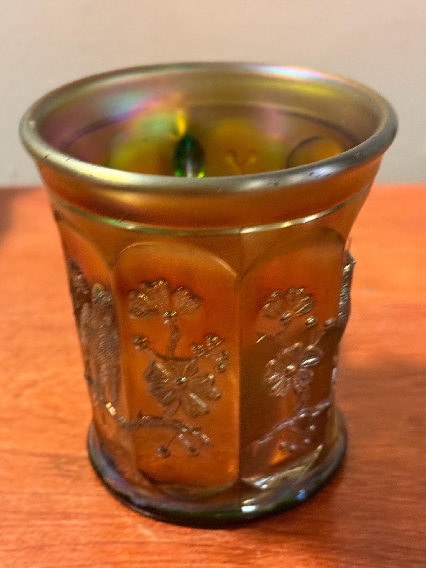 Antique Northwood Singing Birds Green Carnival Glass Mug Cup with Handle Lover Antiques and Vintage