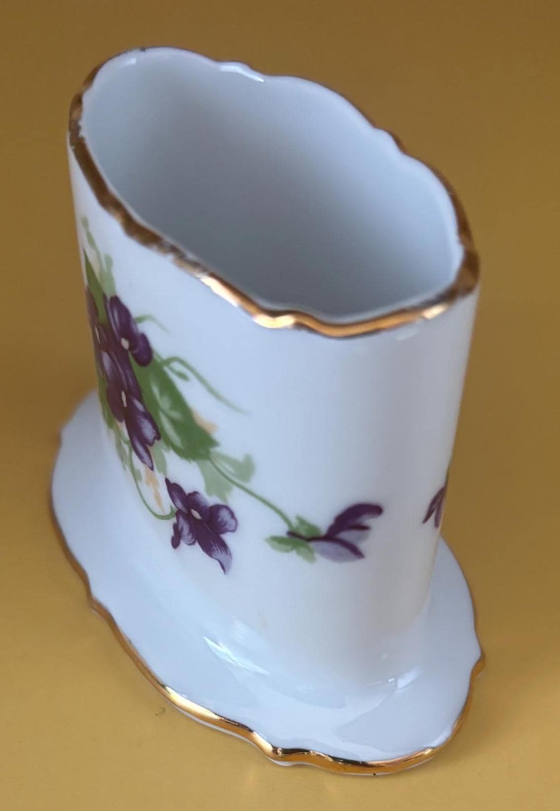Antique Royal Bayreuth of Germany Porcelain Toothpick Holder Hand Painted Violets Pattern Fine Bavarian China Lover Antiques and Vintage