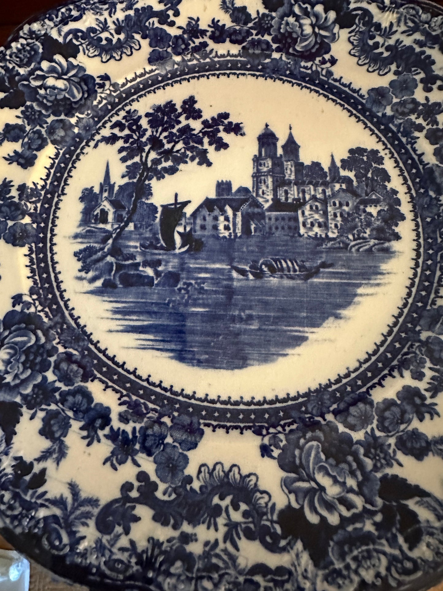 Antique Cobalt Blue Flow Plate: 10" Decorative Wall Hanging
