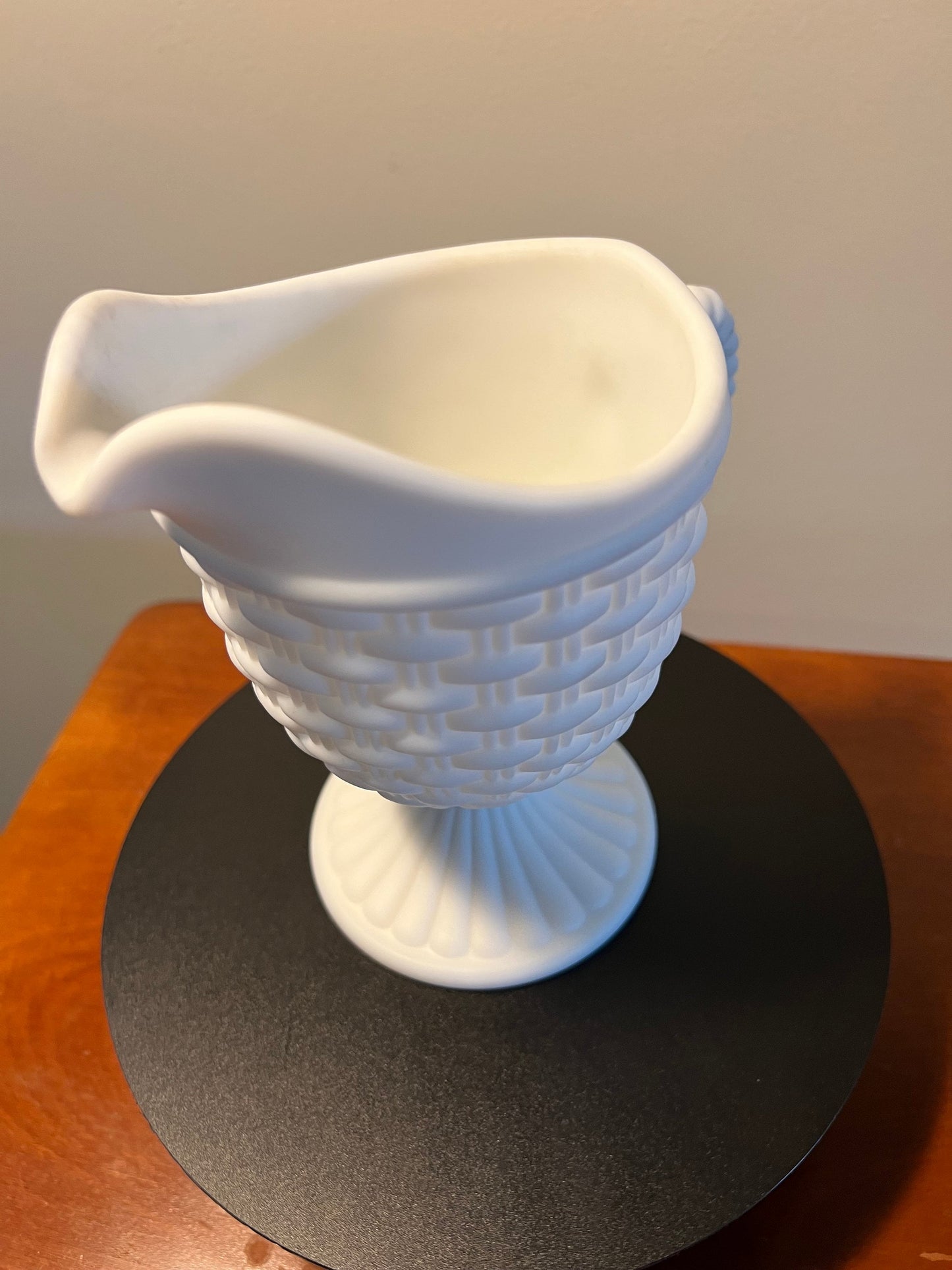 Vintage Imperial Glass Basket Weave Milk Glass Creamer Pitcher