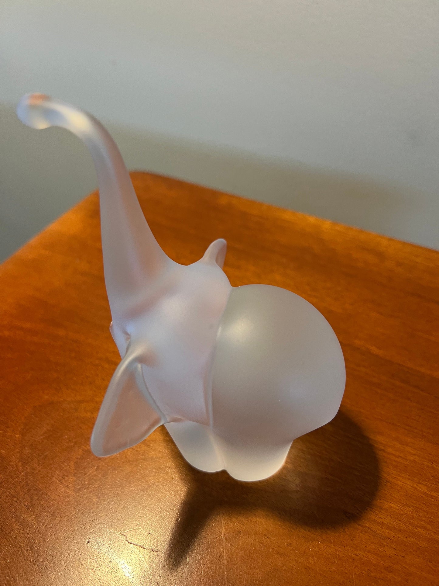 Vintage frosted glass art elephant with trunk up lucky elephants collectibles great gift