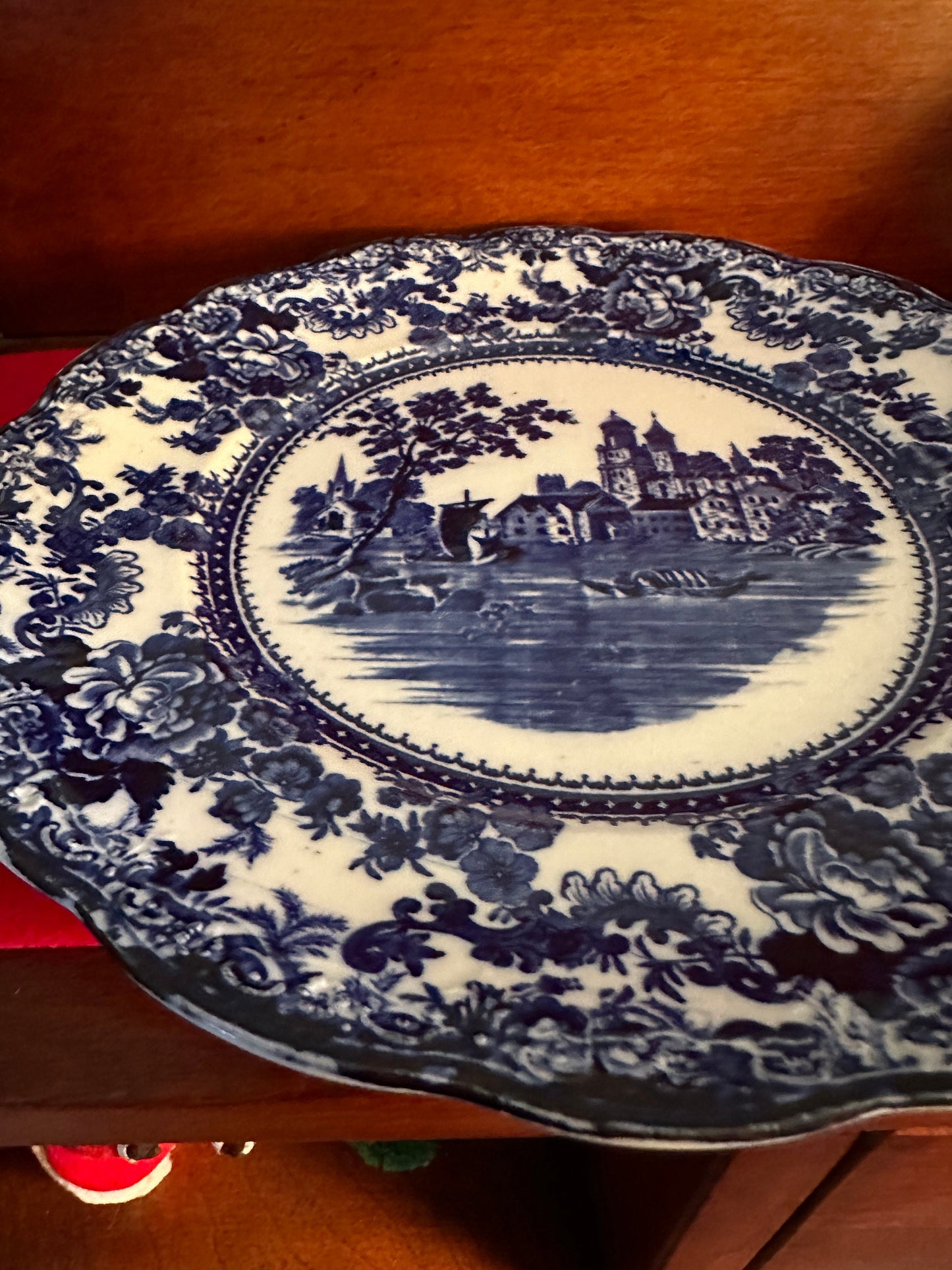 Antique Cobalt Blue Flow Plate: 10" Decorative Wall Hanging