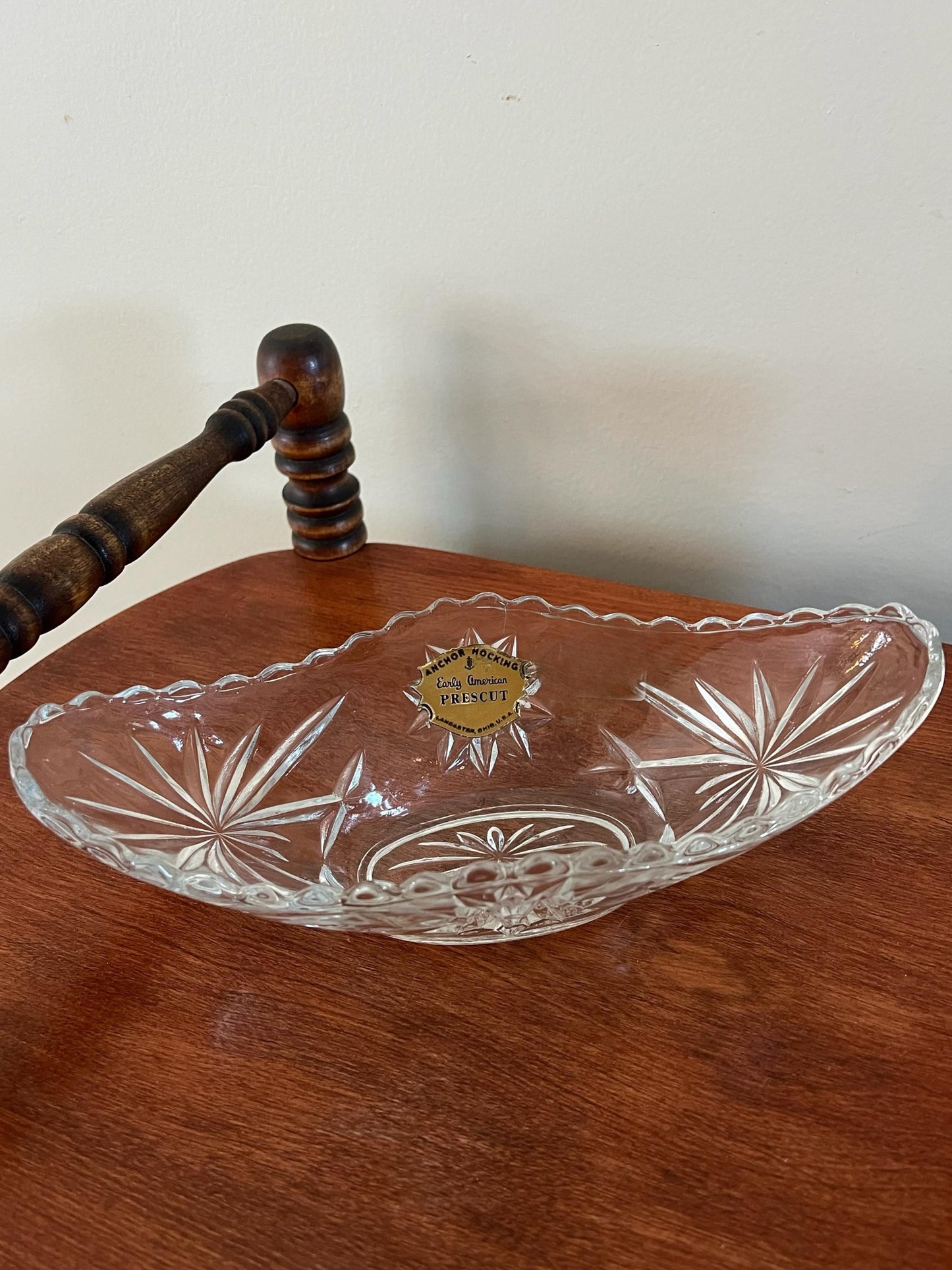 Vintage Anchor Hocking Crystal Gondola Dish: Star of David Design