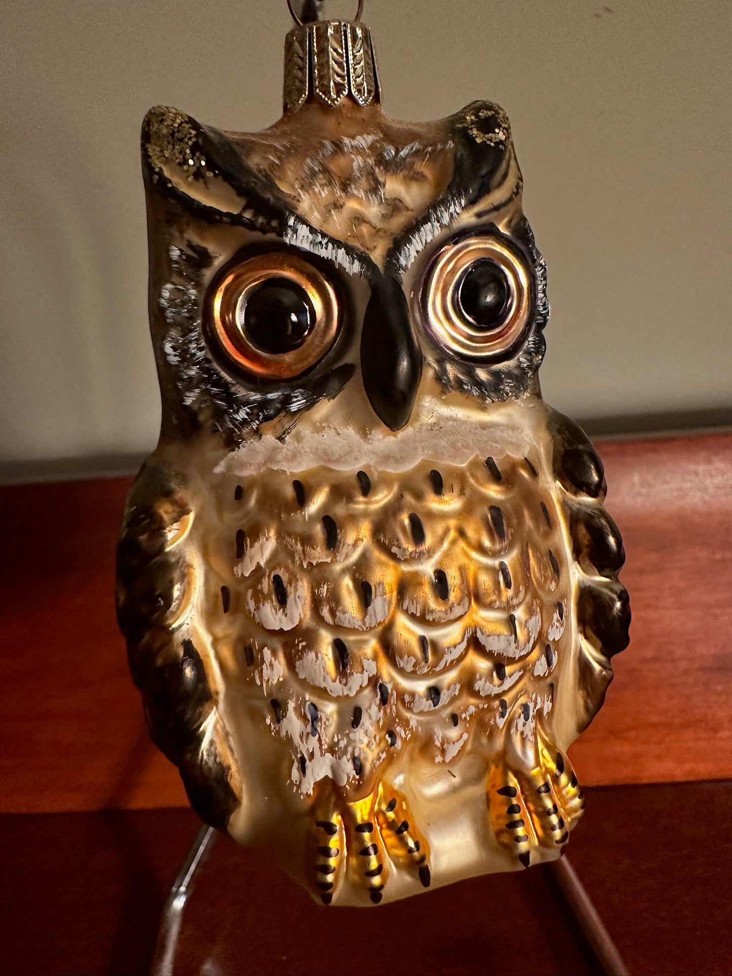 Vintage Brown Glass Owl Ornament - Made in Poland