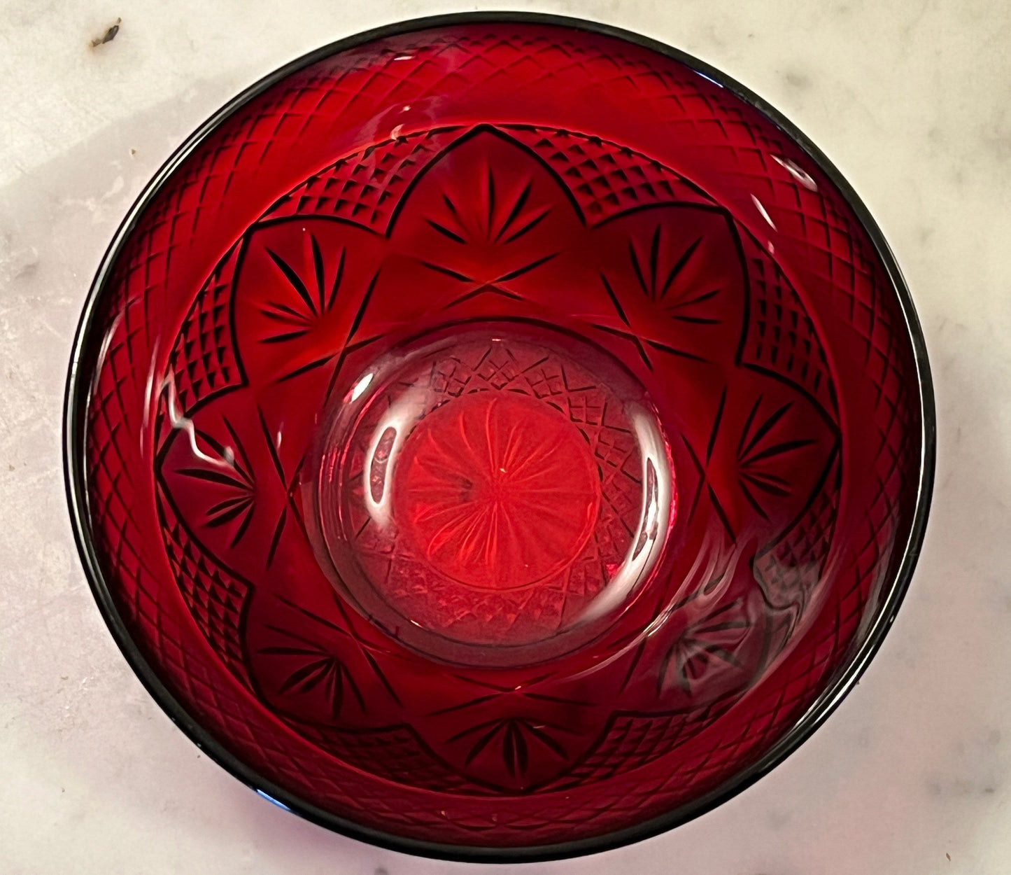 Vintage Ruby Red Small bowl 5 3/4” x 2.5” tall glass art Amberina Etched Glass Lover Antiques and Vintage