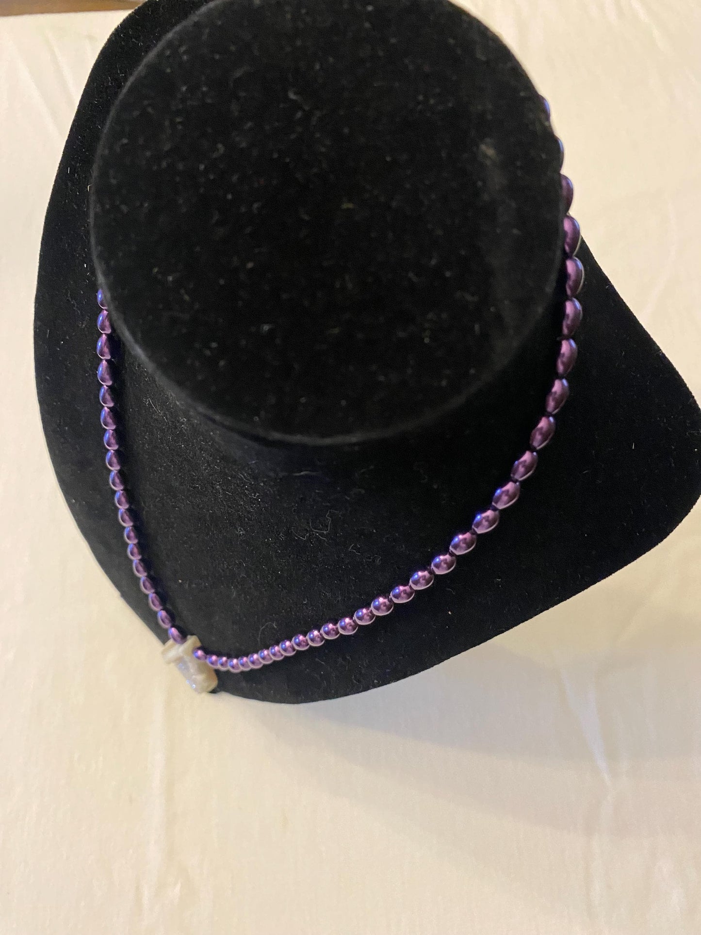 Vintage Purple Beaded Necklace with Natural Geode Pendant