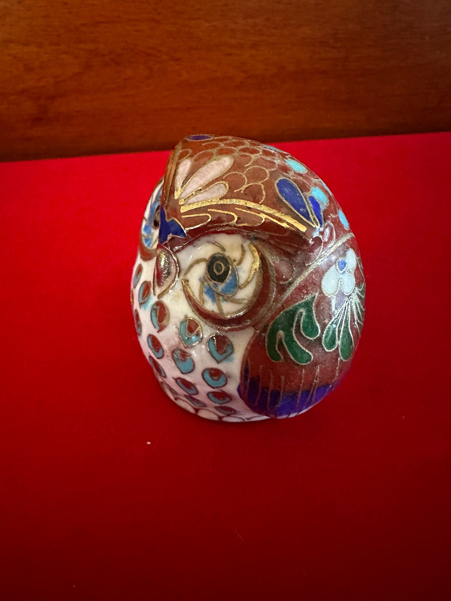 Vintage Cloisonné Enamel Owl Figurine: Cobalt Blue & Brass Base