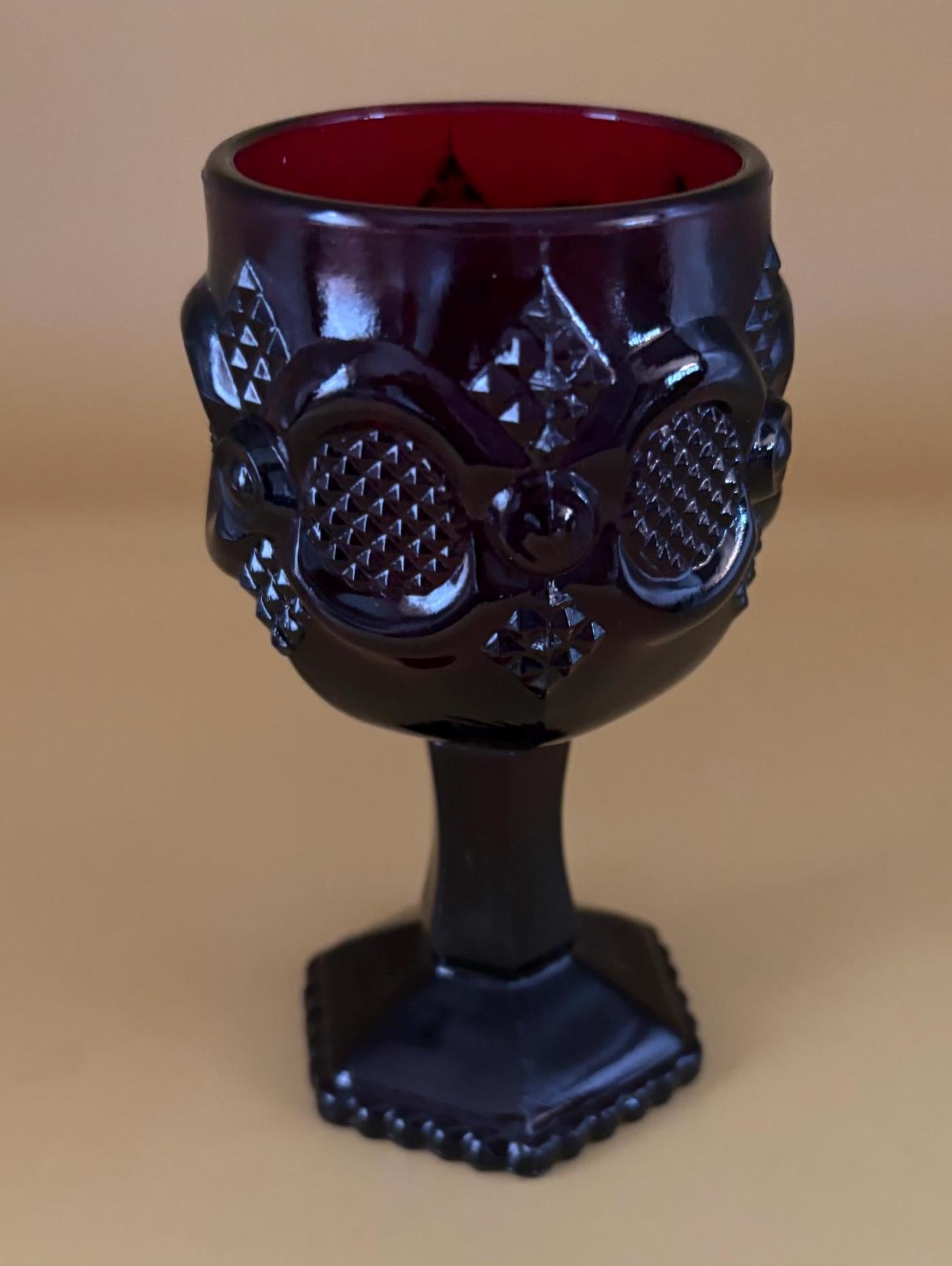 Vintage Collection of 9 Avon Ruby Red Glasses Wine Goblets Red Glass Cups Lover Antiques and Vintage