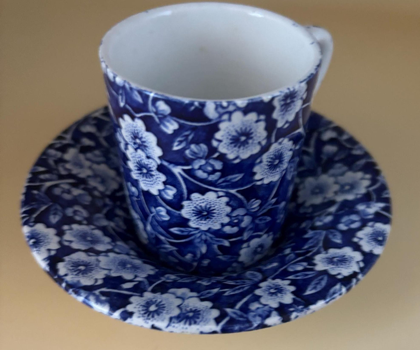 CALICO Blue and White Floral Espresso Cup and Saucer Royal Crownford Burleigh England Floral Transferware Lover Antiques
