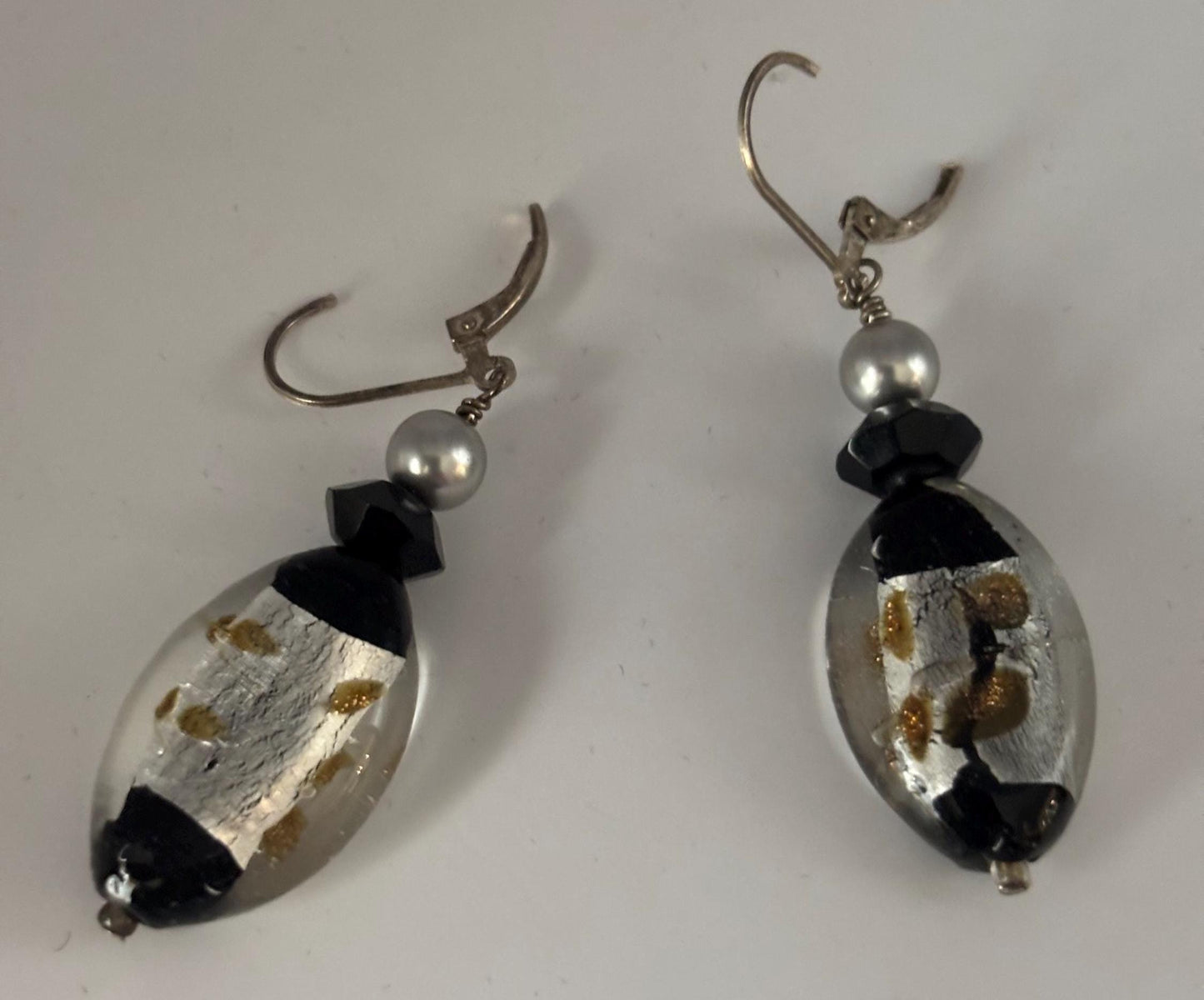 Vintage Silver Black & Copper Lampwork Beads with Czech Black Crystal Swarvoski Grey Pearls Lover Antiques and Vintage