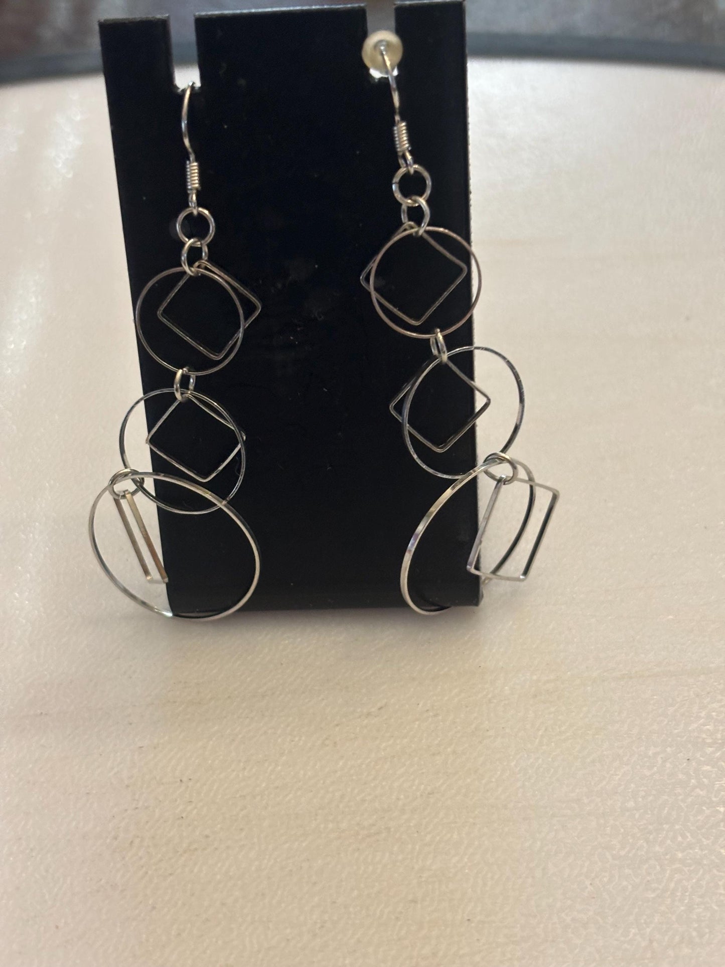 Vintage Circle Squares Sterling Silver Dangle Earrings, Lover Antiques and Vintage