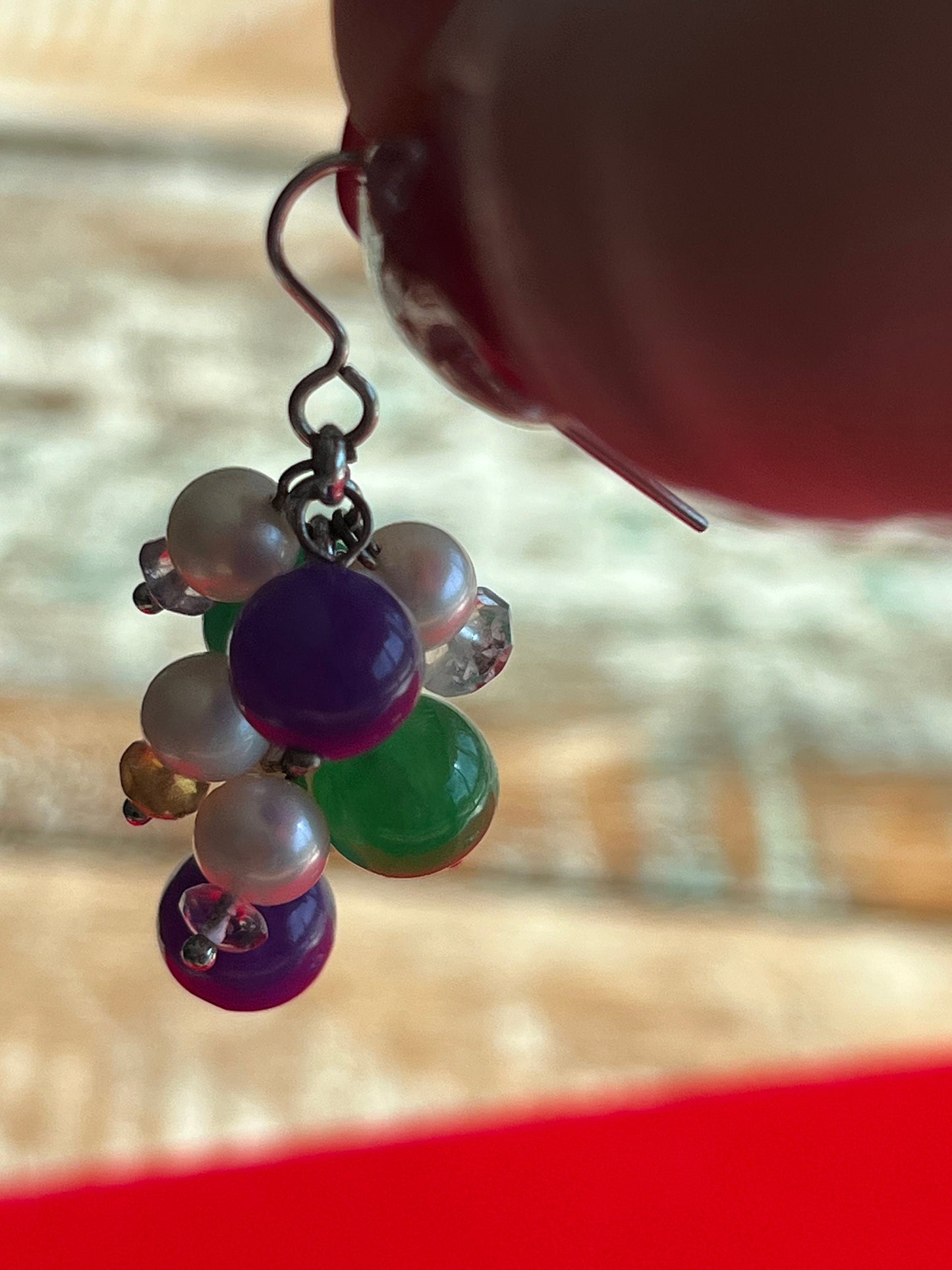 Vintage Cha Cha Earrings: Purple, Green, and White Beaded Jewelry