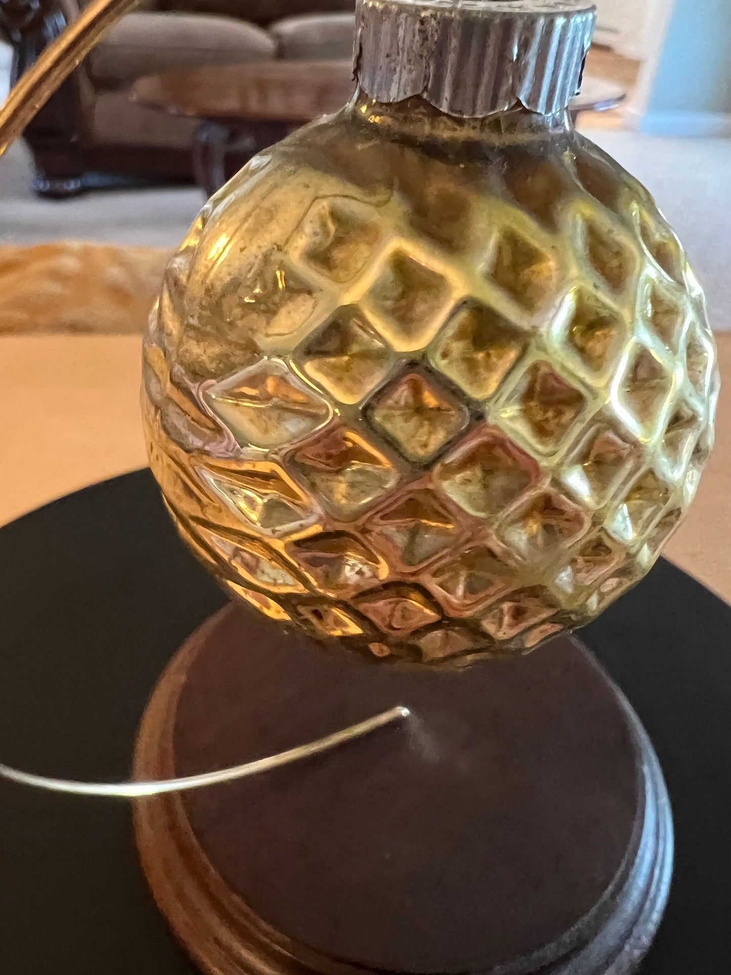 Vintage Shiny Brite Champagne Ornament: Bumpy Golf Ball, 1940s