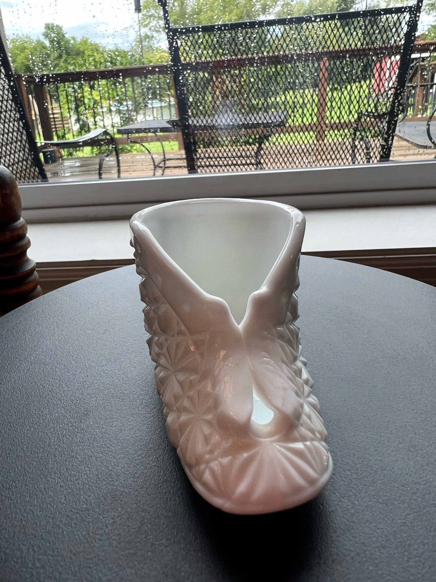 Vintage Fenton Milk Glass Baby Bootie: Daisy and Button Pattern