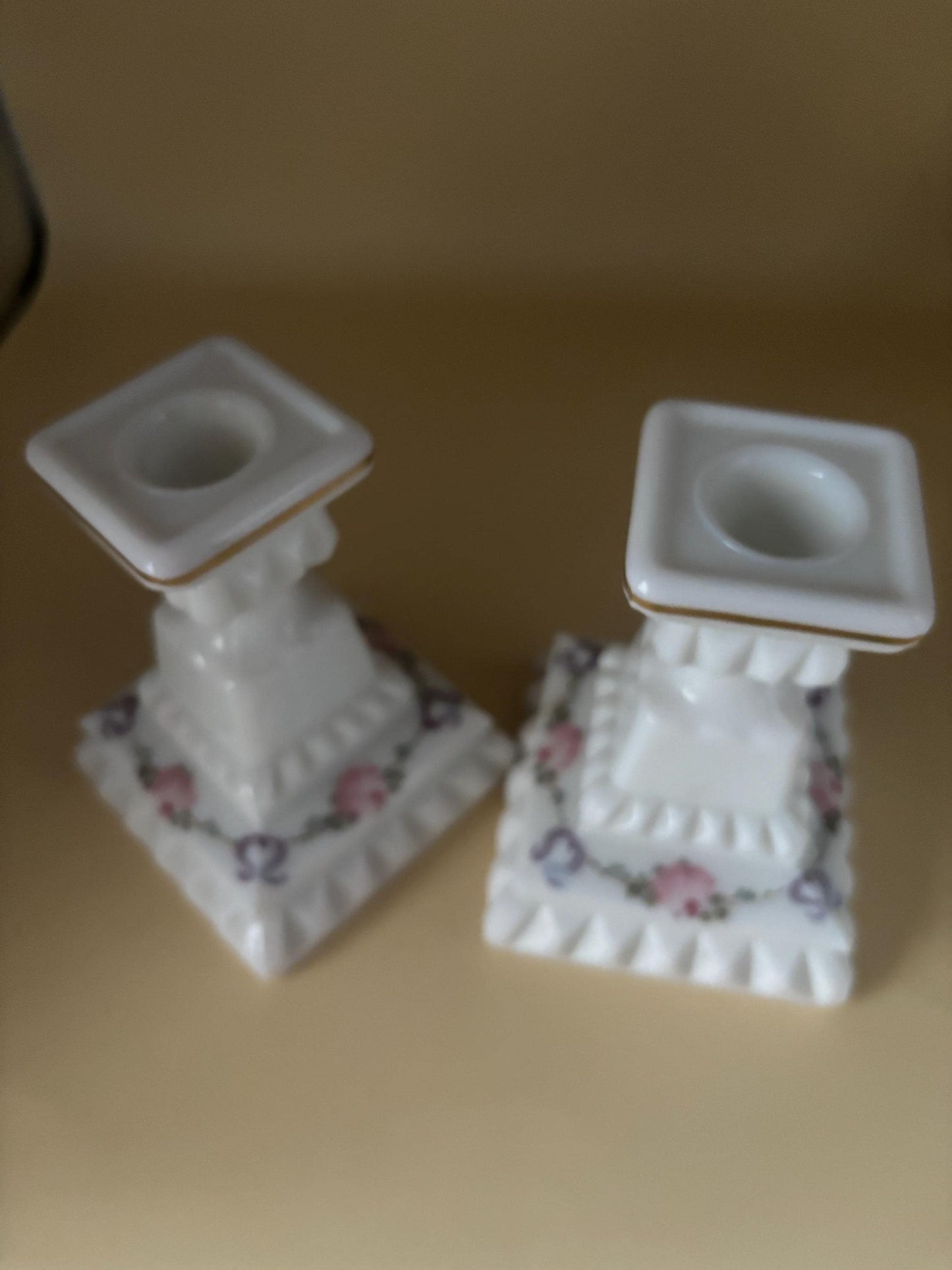 Vintage Westmoreland Hand Painted Charleton Hand Painted Roses Style Matching Milk Glass Candlesticks Lover Antiques and Vintage