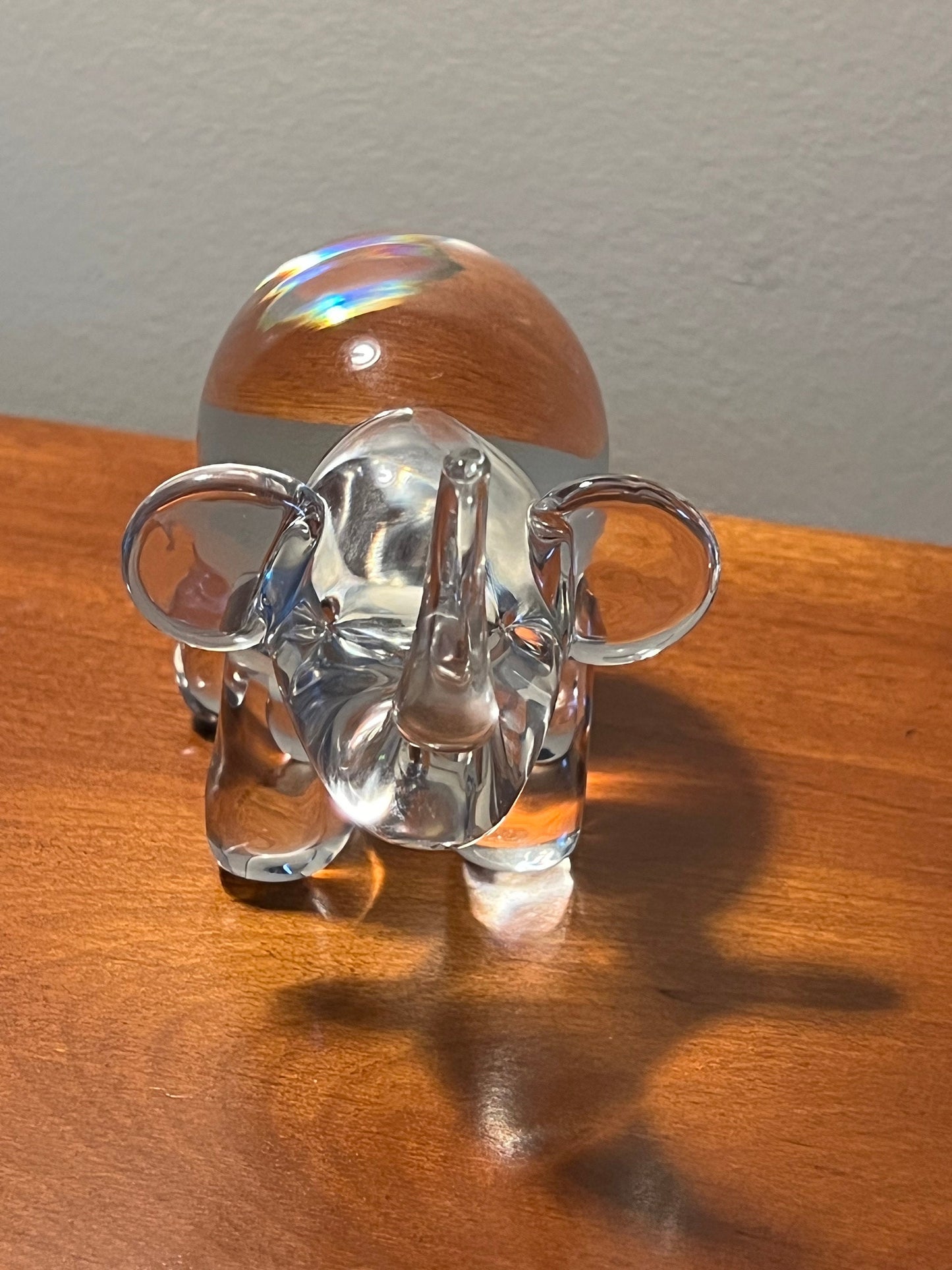 Vintage Art Glass Crystal Elephant with its trunk up lucky elephants Cartoon Style Glass Art Lover Antiques and Vintage