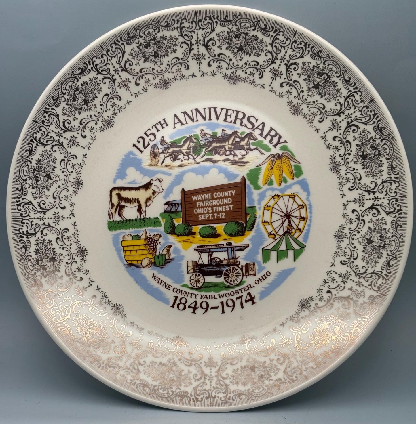 Wayne Country Fair Wooster, OH Plate, 125th Anniversary 1849-1974, Lover Antiques and Vintage