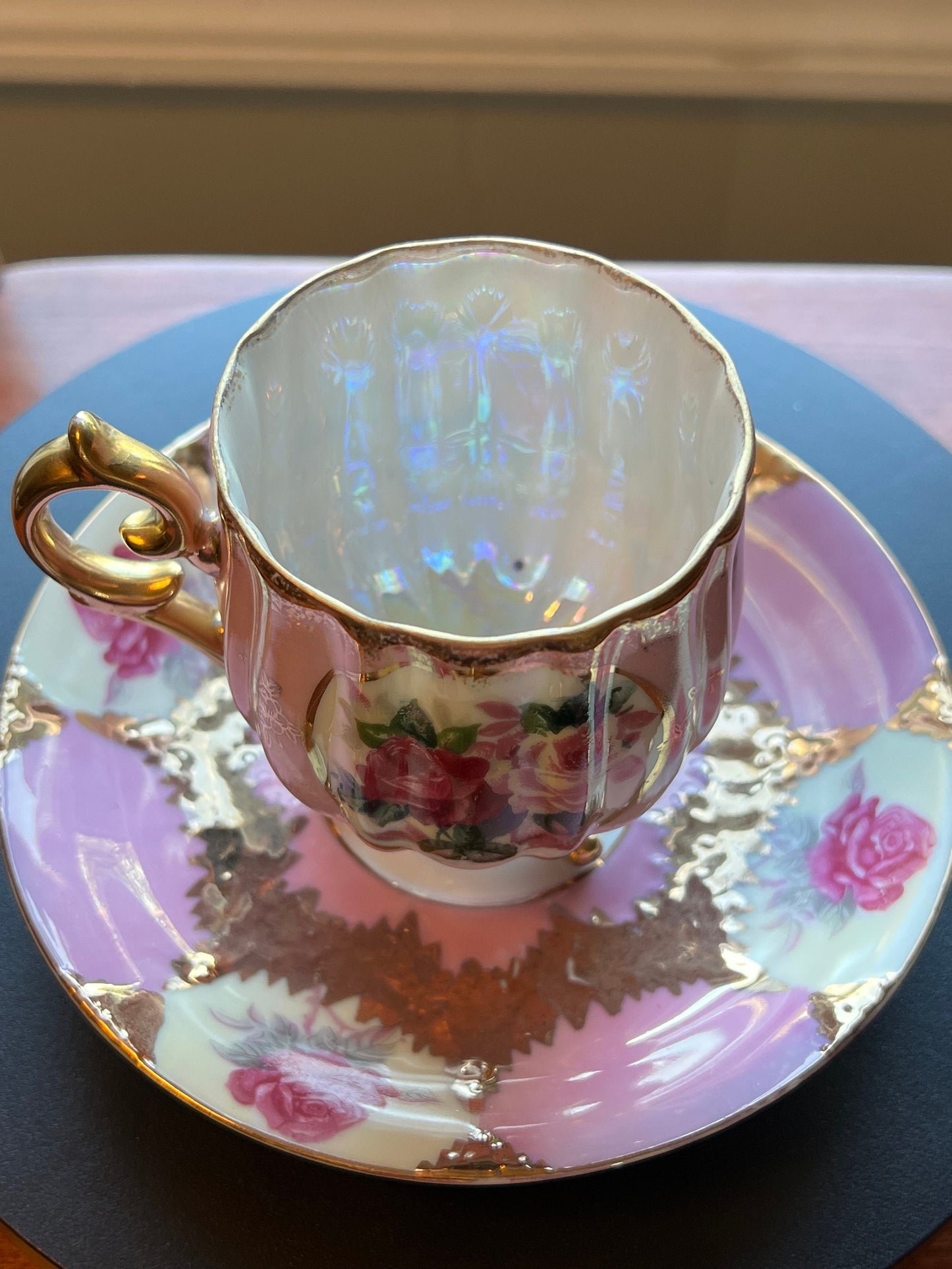 Vintage Shafford Bone China Tea Cup and Saucer: Rose and Gold Hand Painted