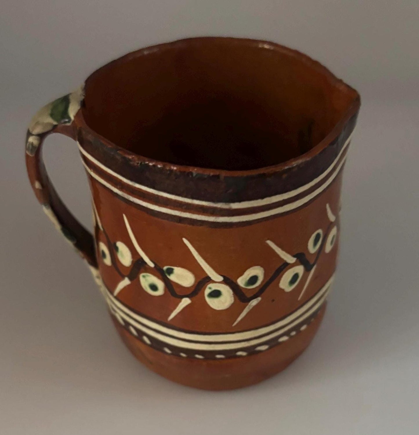 Vintage Mexican Pottery Tlaquepaque Tonala Pitcher Primitive Art Hand Made Hand Painted Lover Antiques Vintage