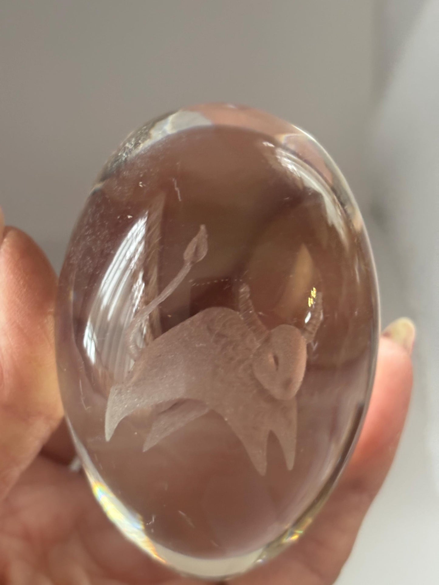 Vintage Ekenas Crystal Glass Paperweight Etched Taurus Bull Sweden